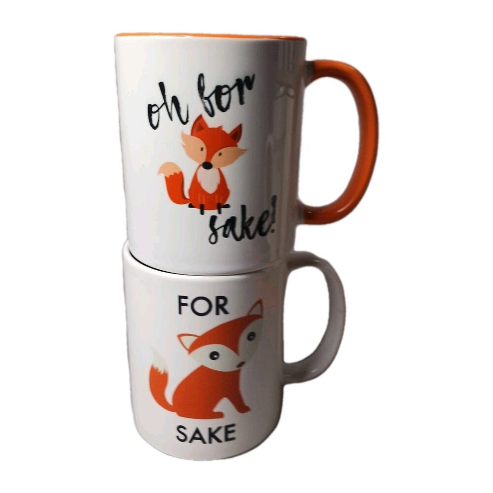 Oh For Fox Sake and Fox Sake Mugs Set of 2 Orca Coffee Mugs Ceramic Preowned